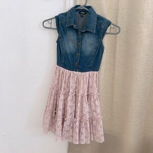 Zunie girl Jeans dress short sleeve lace dress